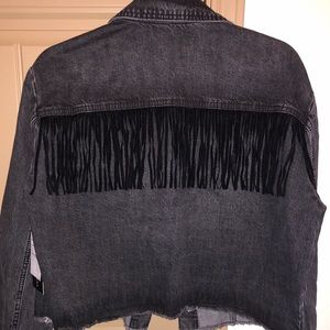 NWT Black Fringe denim jacket with raw hem